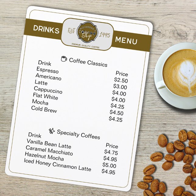 Professional Coffee Shop Personalized  Drinks Menu (Creator Uploaded)