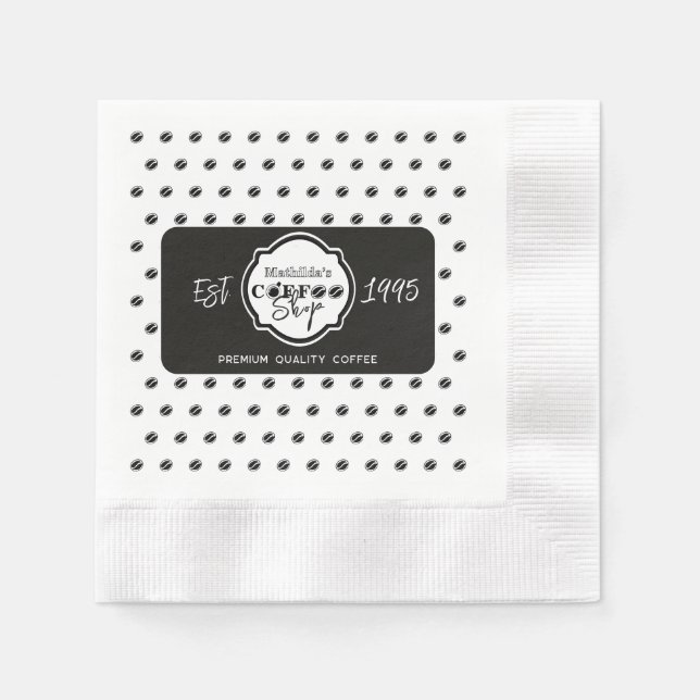 Professional Coffee Shop Personalized Logo Black  Napkins (Front)