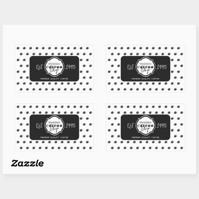 Professional Coffee Shop Personalized Logo Black Rectangular Sticker (Sheet)