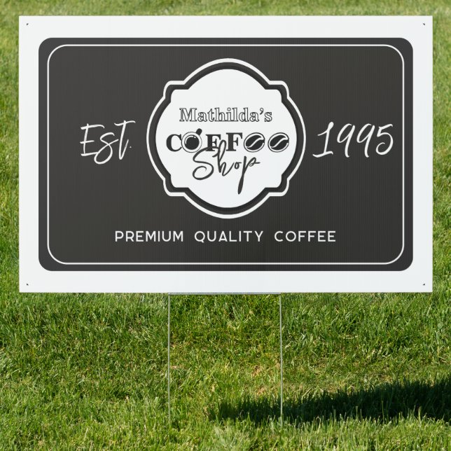 Professional Coffee Shop Personalized Logo Black  Sign (Insitu)