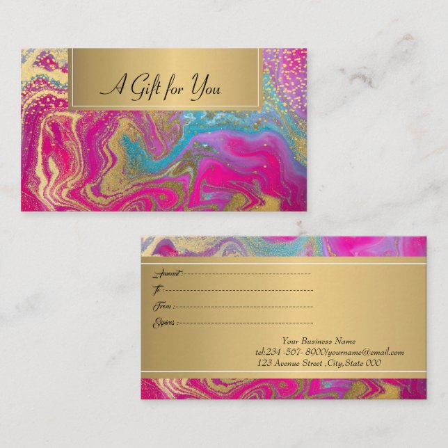 Professional Colorful Marble Gold Confetti Discount Card (Front/Back)