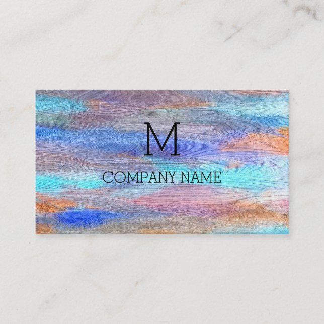 Professional Colorful Modern Wood Monogram #15 Business Card (Front)
