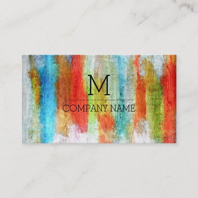 Professional Colorful Modern Wood Monogram #20 Business Card (Front)