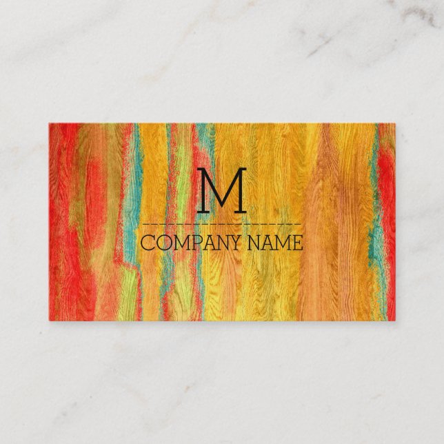 Professional Colorful Modern Wood Monogram #7 Business Card (Front)