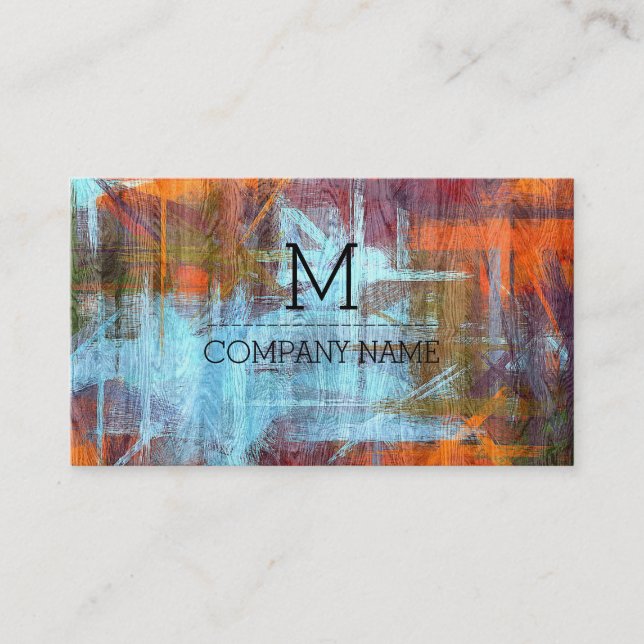 Professional Colorful Modern Wood Monogram Business Card (Front)
