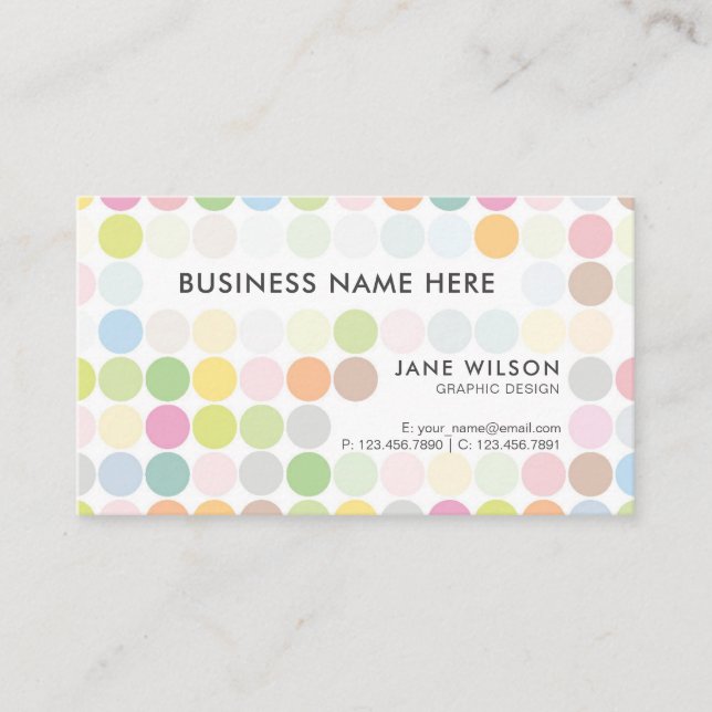 Professional Colorful Pastel Polka Business Card (Front)