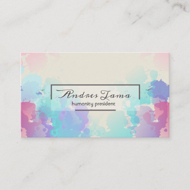 Professional Colorful Splash Stroke Watercolor Business Card (Front)