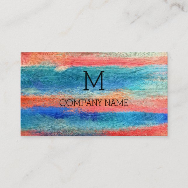 Professional Colorful Wood Monogram Business Card (Front)