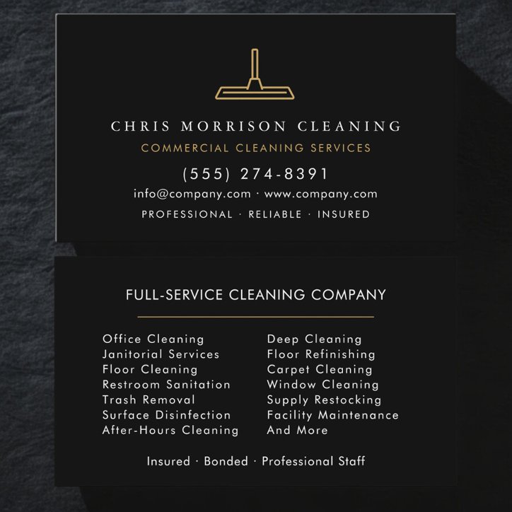 Professional Commercial Cleaning Black Gold Business Card