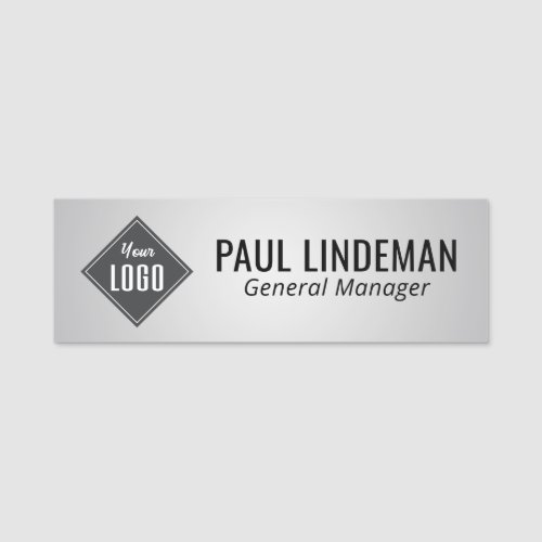 Professional Company Logo Faux Silver Employee  Name Tag