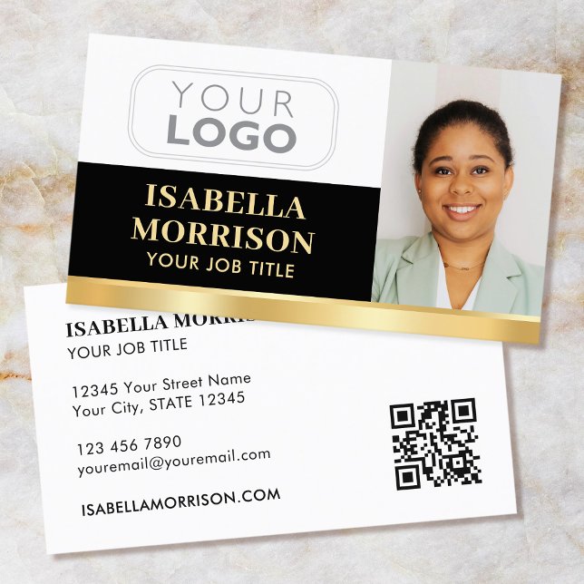 Professional Company Logo QR Black Gold Business Card (Creator Uploaded)