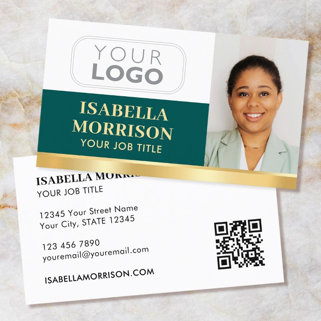 Professional Company Logo QR Green Gold Business Card (Creator Uploaded)