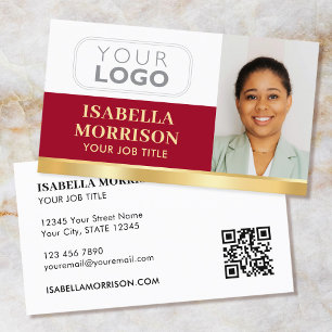 Professional Company Logo QR Red Gold Business Card