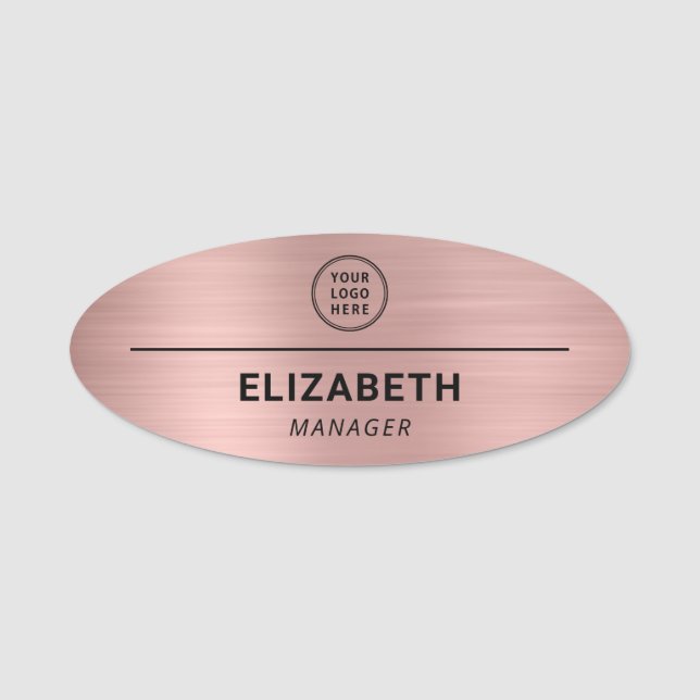 Professional Company Logo Rose Gold Name Tag (Front)