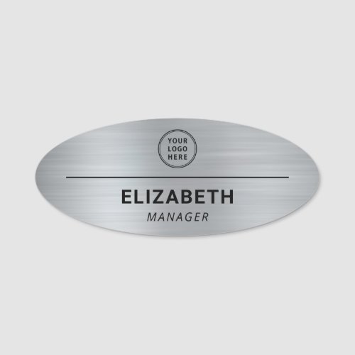 Professional Company Logo Silver Name Tag