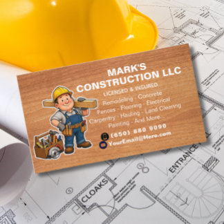 Professional Construction Company Cartoon Worker Business Card