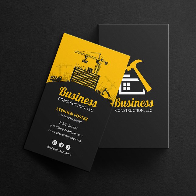 Professional Construction Contractor Builder Black Business Card (Creator Uploaded)
