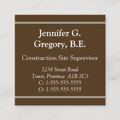 Professional Construction Site Supervisor Square Business Card