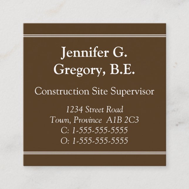 Professional Construction Site Supervisor Square Business Card (Front)