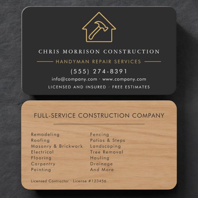 Professional Construction Worker Black Gold Business Card (Creator Uploaded)