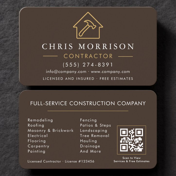Professional Contractor Builder QR Code Business Card