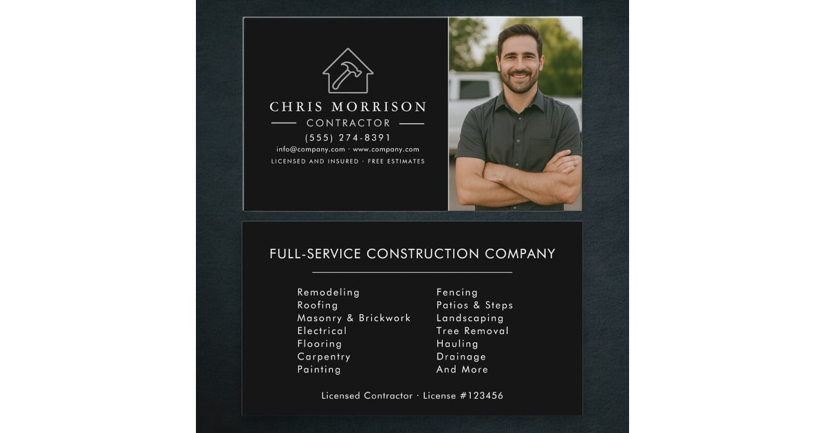Professional Contractor Photo Business Card | Zazzle