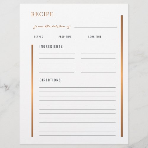 Professional cook elegant gold blank recipe flyer