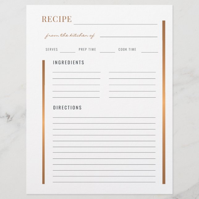 Professional cook elegant gold blank recipe flyer (Front)