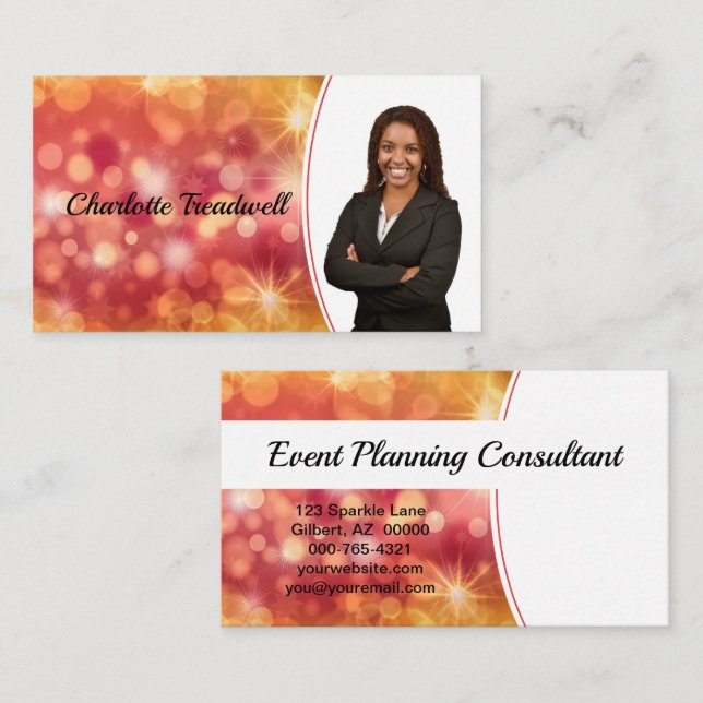 Professional Coral Bokeh Sparkle Custom Photo Business Card (Front/Back)