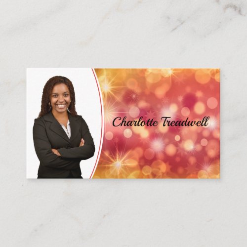 Professional Coral Bokeh Sparkle Custom Photo Business Card