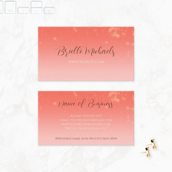 Professional Coral Pink Minimal Subtle Sparkle Business Card by GirlyBusinessCards at Zazzle