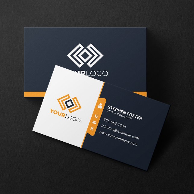 Professional Corporate Bold Dark Blue/Orange Logo Business Card (Creator Uploaded)