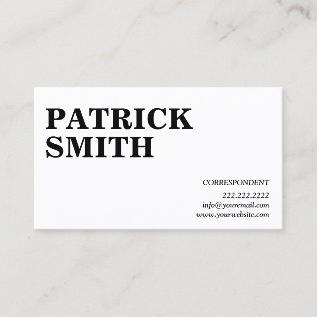 Professional Correspondent Plain Minimalist Business Card (Front)