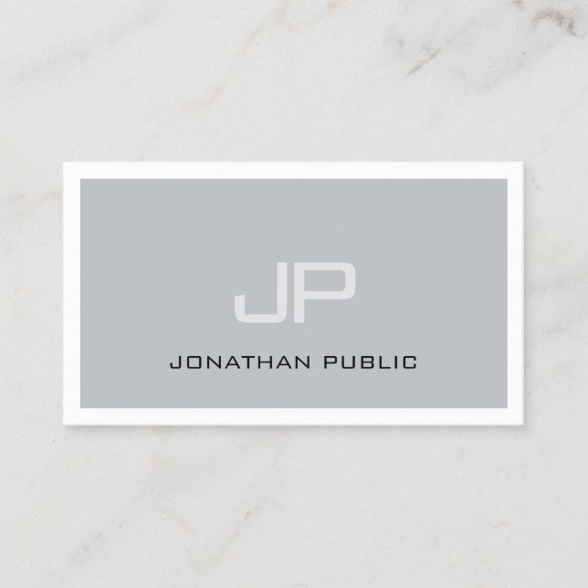 Professional Creative Monogram Modern Gray Plain Business Card (Front)