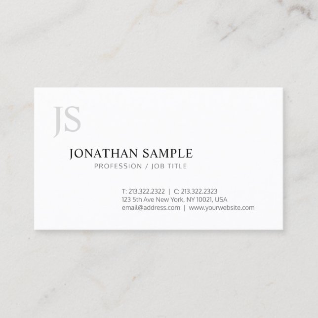 Professional Creative Monogram Plain Modern Business Card (Front)