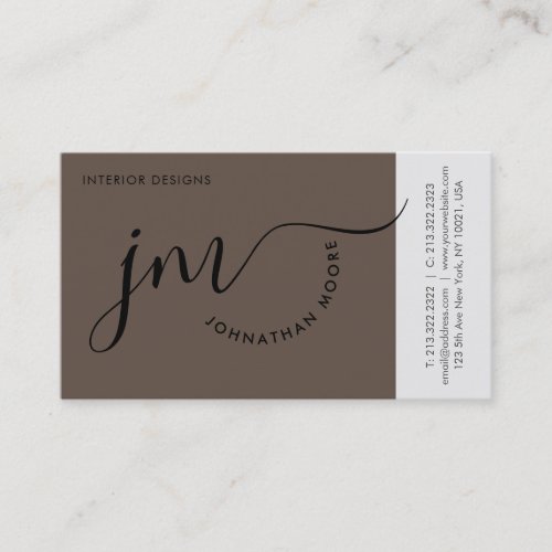 Professional Curvature Brown Black Script Monogram Business Card