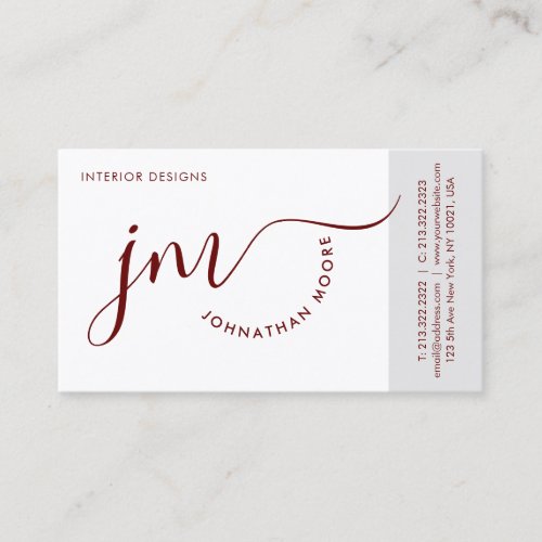 Professional Curvature Burgundy Script Monogram Business Card