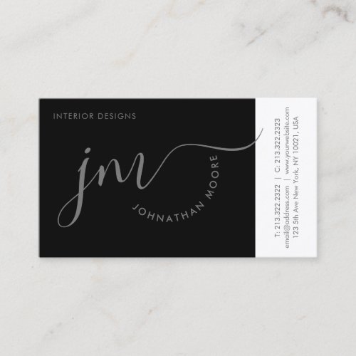 Professional Curvature Grey Script Monogram Business Card