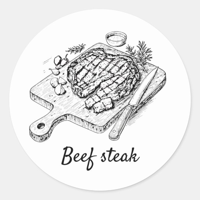 Professional Custom Beef steak Wedding Meal Choice Classic Round Sticker (Front)