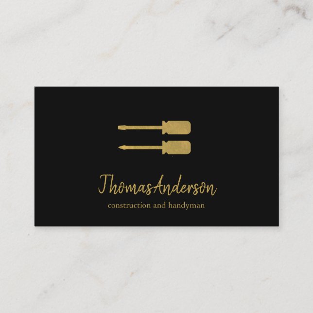 Professional Custom Black Building Construction  Business Card (Front)