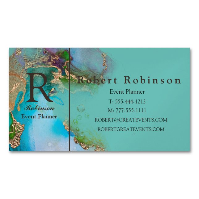 Professional Custom Blue Green Light Teal Lavender Business Card Magnet (Front)