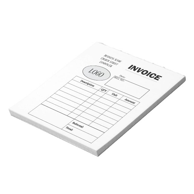 Professional custom business invoice notepad (Rotated)