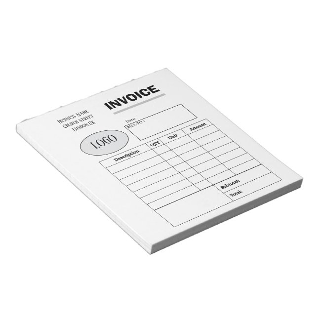 Professional custom business invoice notepad (Angled)