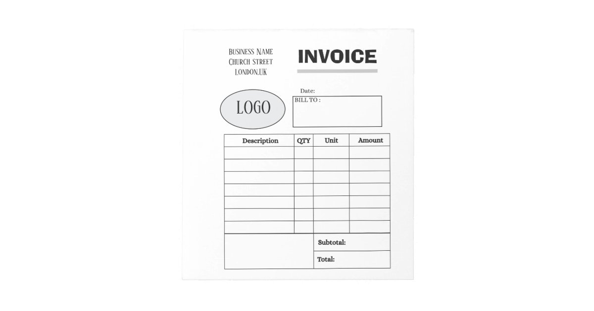 Professional custom business invoice notepad | Zazzle