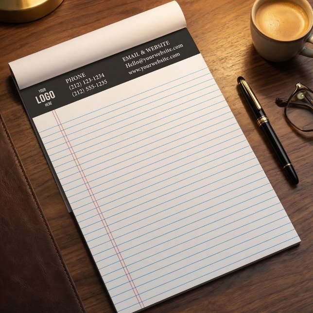 Professional Custom Business Logo Black Notepad  (Custom Business Logo Notepad with Blue Ruled Lines)