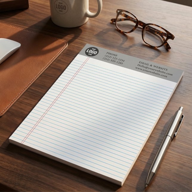Professional Custom Business Logo Grey Notepad  (Professional Custom Business Logo Notepad with Blue Ruled Lines)