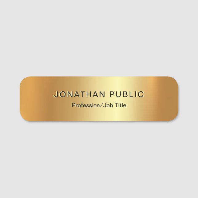 Professional Custom Elegant Simple Template Gold Name Tag (Front)