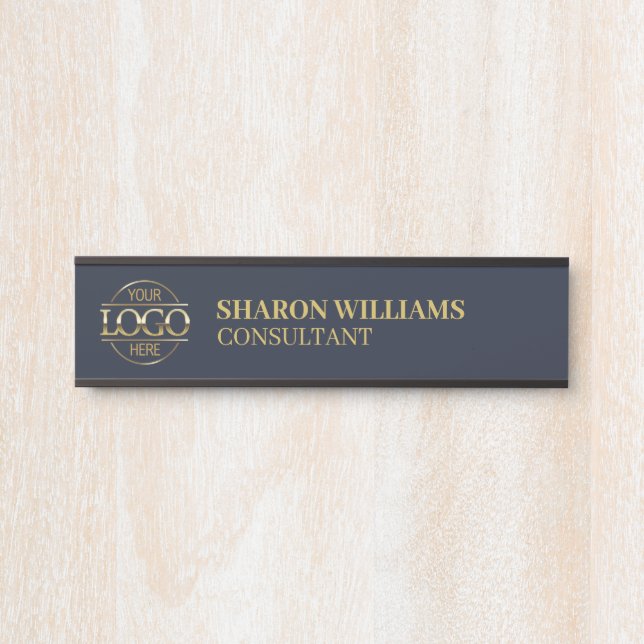Professional Custom Gold Navy Blue Business Logo Door Sign (Front)
