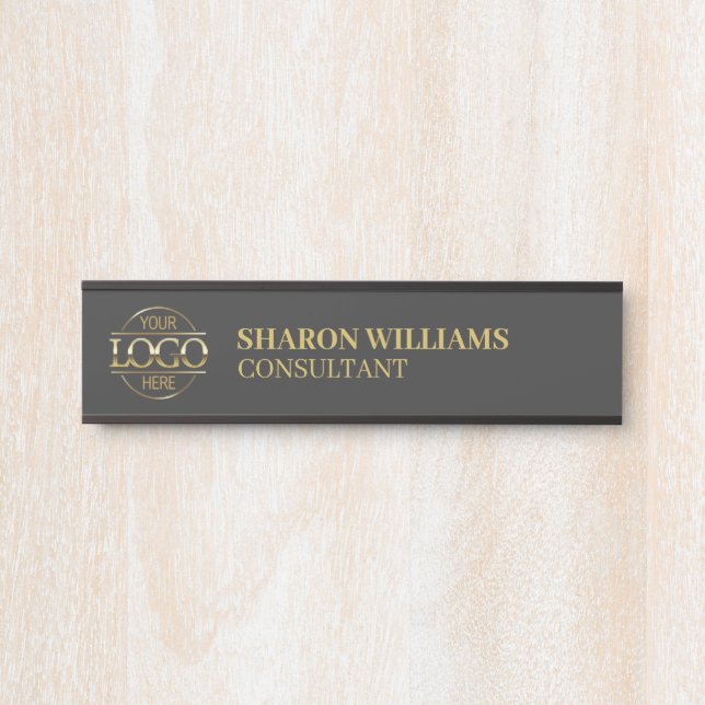 Professional Custom Gray Business Logo Office Door Sign (Front)