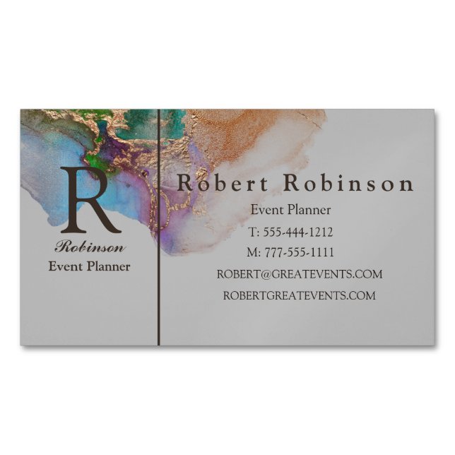 Professional Custom Green Light Gray Blue Marble Business Card Magnet (Front)
